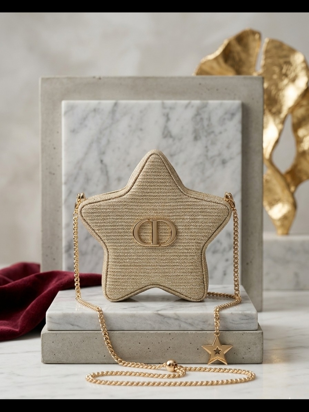 Christian Dior Gold Star Novelty 2025 Holiday Makeup Bag/Crossbody Bag